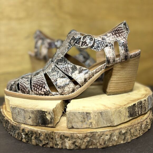 Jeffrey Campbell Angora Sandals Women 9.5 Snakeskin Leather Heeled Strappy Mules - Picture 2 of 12